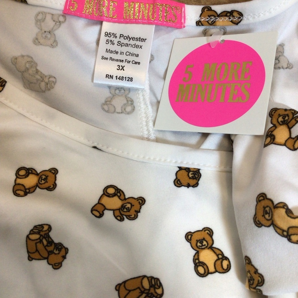5 More Minutes Womens Sleep Dress 2X or 3X Buttery Soft Teddy Print Nightgown - Picture 7 of 7